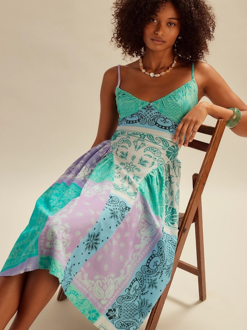 Free People Wish You Would Patchwork Midi Dress Size Large